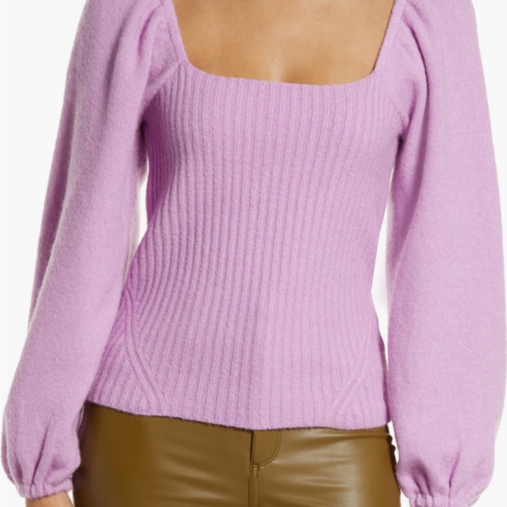Halogen Puff Sleeve Lilac Ribbed Sweater